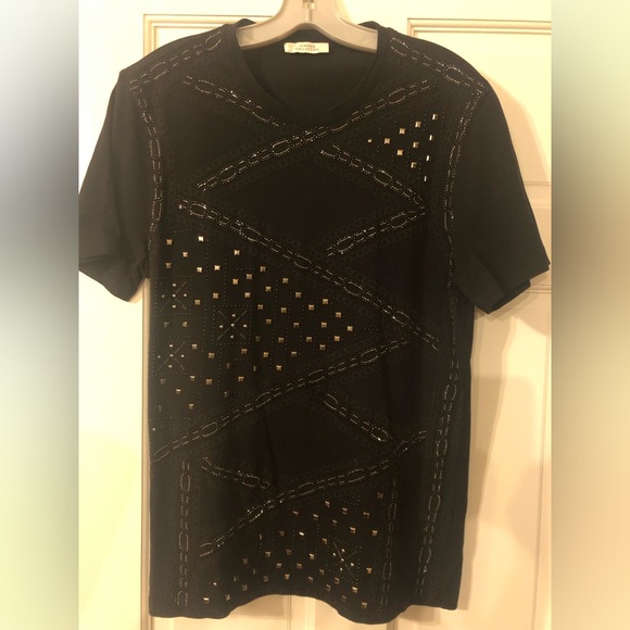 Gianni Versace  large black Cotton T-shirt with metallic studs and beads - Picture 5 of 10